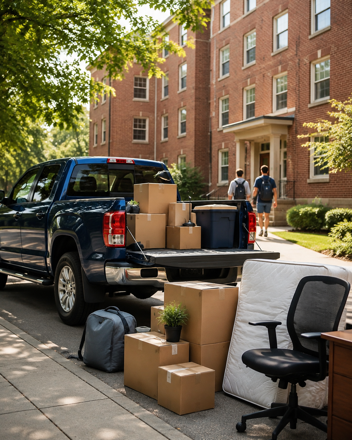 A pickup truck prepared for college move-in day
